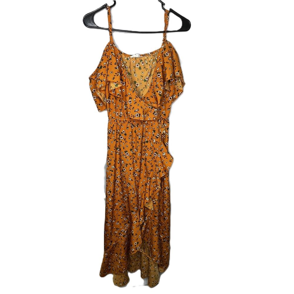 Hint of Blush Women's Long Floral Wrap Ruffle Dress S
